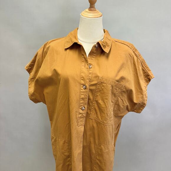 Gap short sleeve popover midi dress in deep camel size Medium Tall 100% cotton - Picture 7 of 13